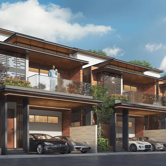 Purva Symphony off Bannerghatta Road: a row of villas with car porches and balconies